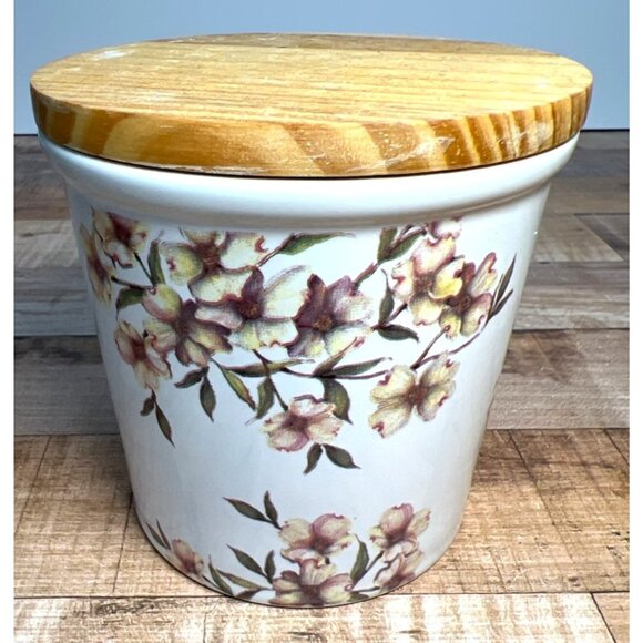 Ceramic Jar With Floral & Bird Design Wooden Tall Decorative Jar - Picture 2 of 7